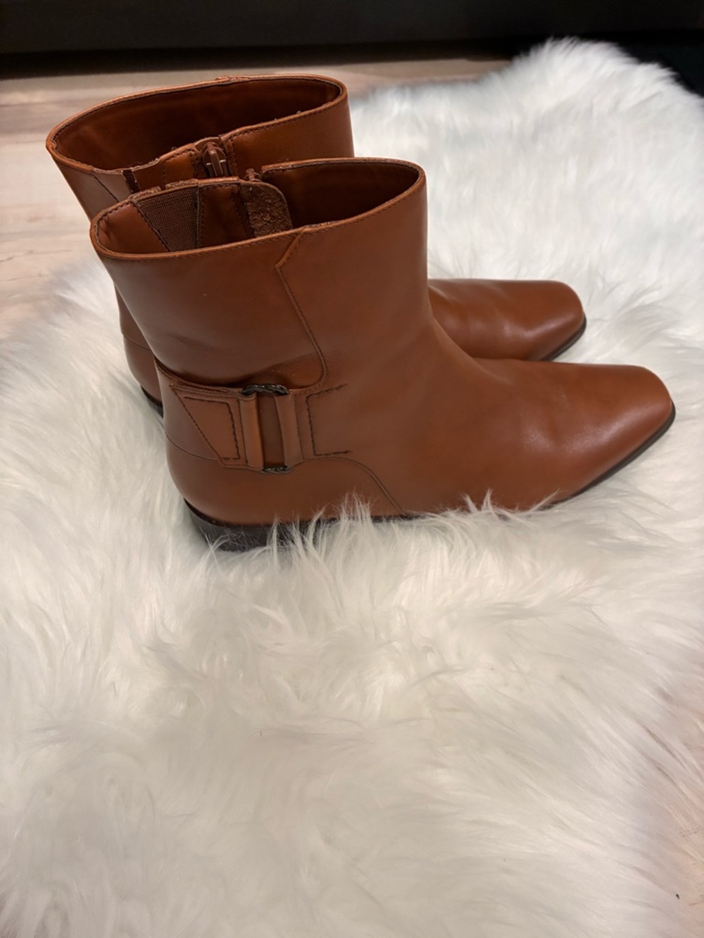 Talbots Tan Leather Ankle Boots - Sleek Side-Zip Style